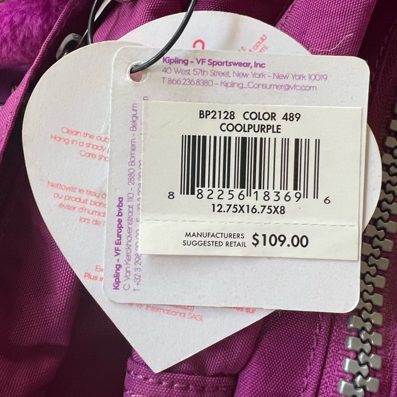 NEW KIPLING RIDGE ZIPTOP BACKPACK - COOL PURPLE NWT Hiking School Travel BP2128 - Picture 2 of 7